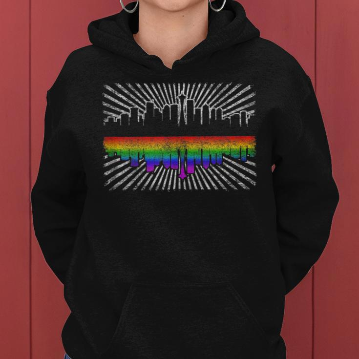 Rainbow Seattle Skyline Gay Lesbian Gift Seattle Gay Pride Women Hoodie