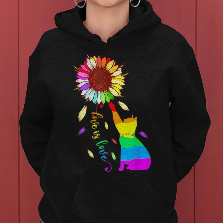 Rainbow Sunflower Cat Love Is Love Lgbt Gay Lesbian Pride Women Hoodie