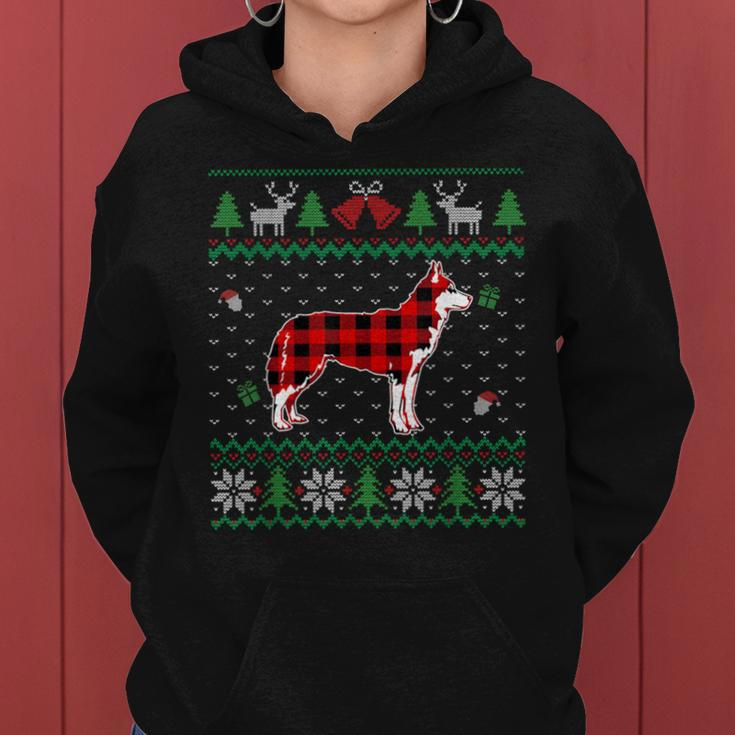 Red Plaid Siberian Husky Dog Ugly Christmas Sweater Women Hoodie