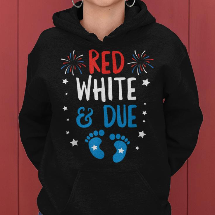 Red White And Due Baby Reveal Pregnancy Announcet Women Hoodie