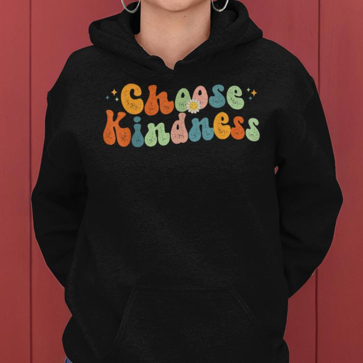 Retro Groovy Choose Kindness Be Kind Inspirational Teacher Women Hoodie