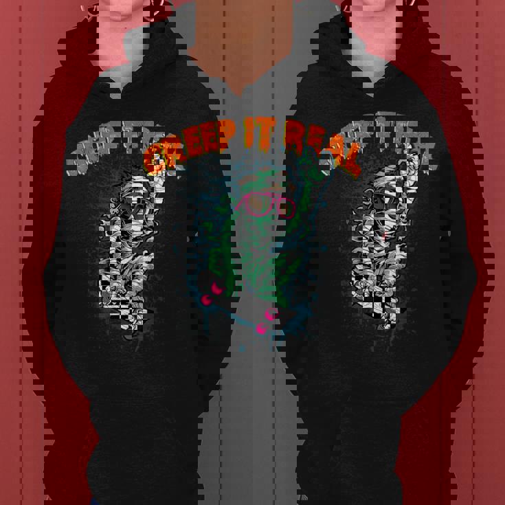 Retro Halloween Creep It Real Vintage Mummy Skate Halloween Mummy Funny Gifts Women Hoodie