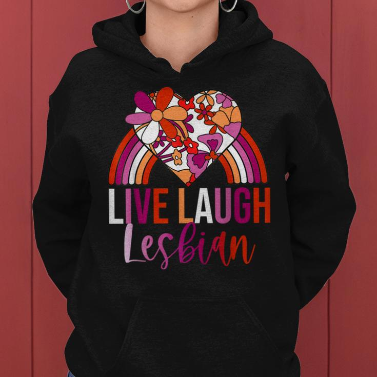 Retro Live Laugh Lesbian Rainbow Floral Heart Pride Lgbt Women Hoodie