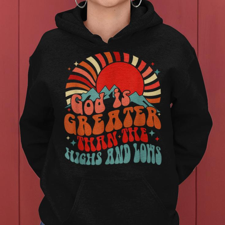 Retro Sunset Mountain God Is Greater Than The Highs & Low Women Hoodie
