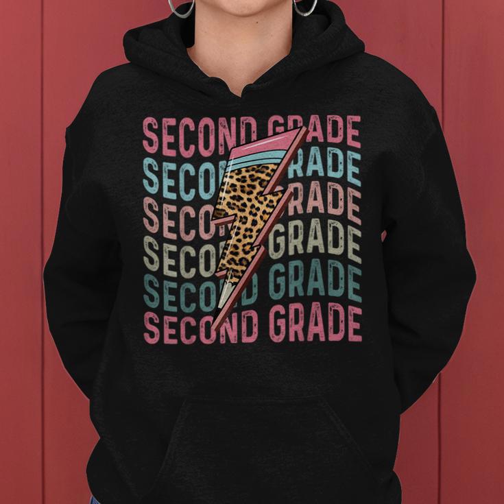 Retro Teacher 2Nd Grade Leopard Cheetah Lightning Bolt Women Hoodie