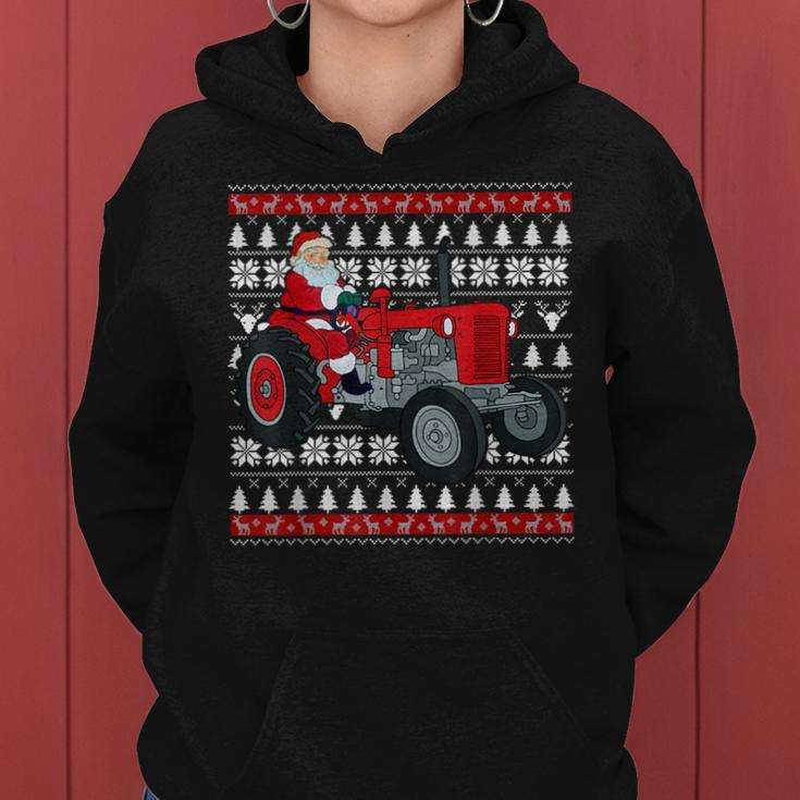 Santa Claus Riding Tractor Farmers Ugly Christmas Sweater Women Hoodie