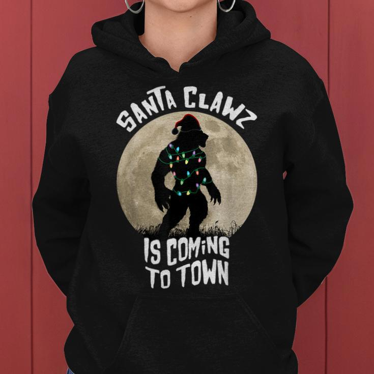 Santa Clawz Is Coming To Town Werewolf Christmas Lights Christmas Women Hoodie