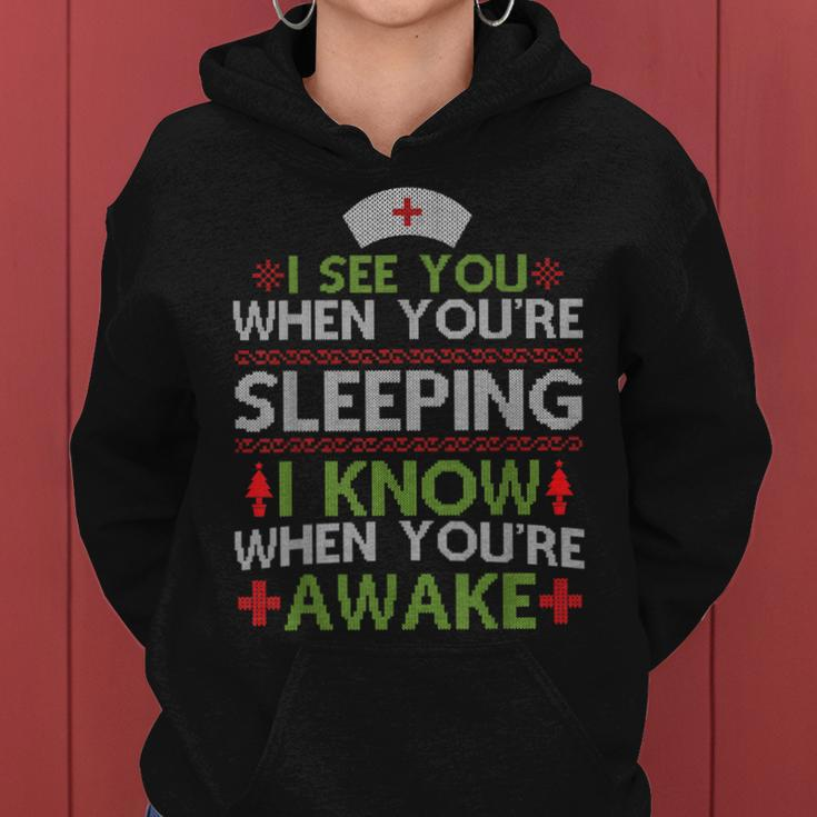 I See You When You're Sleeping Ugly Christmas Sweater Women Hoodie