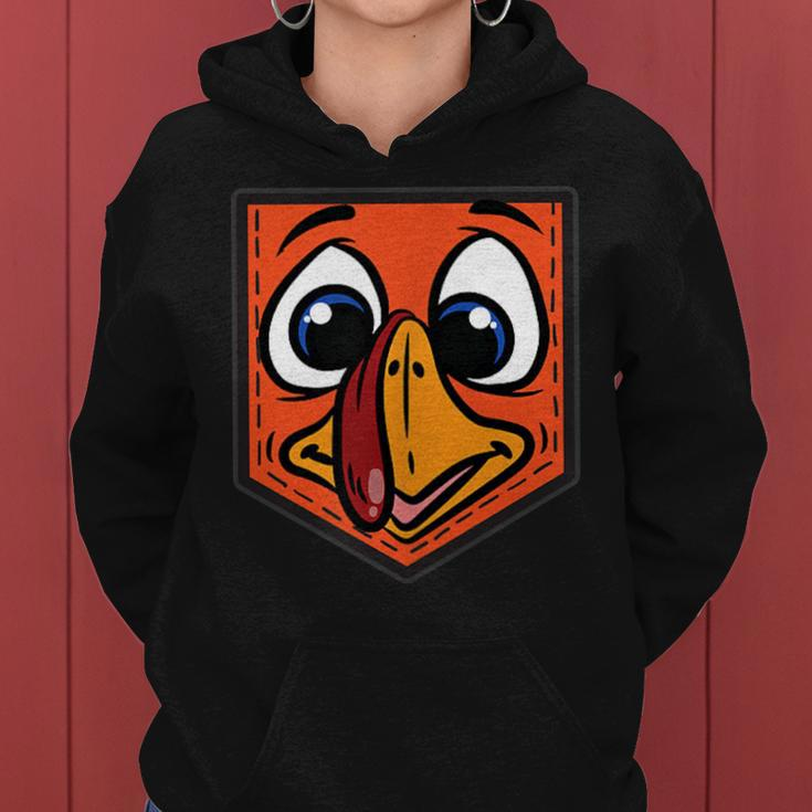 Silly Turkey Face Pocket Thanksgiving Day Fall Autumn Women Hoodie