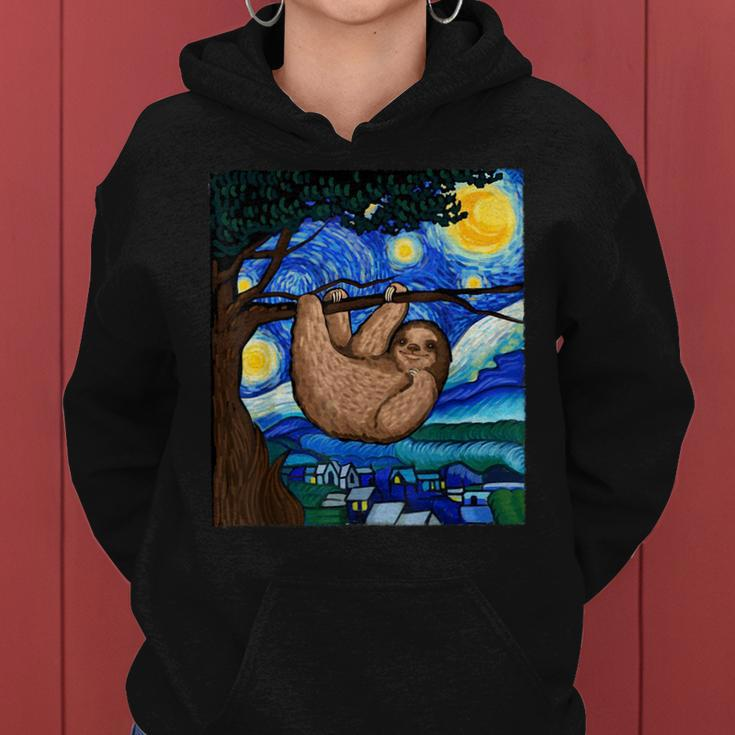 Sloth Humor Lazy Person Sloth Starry Night Funny Sloth Women Hoodie