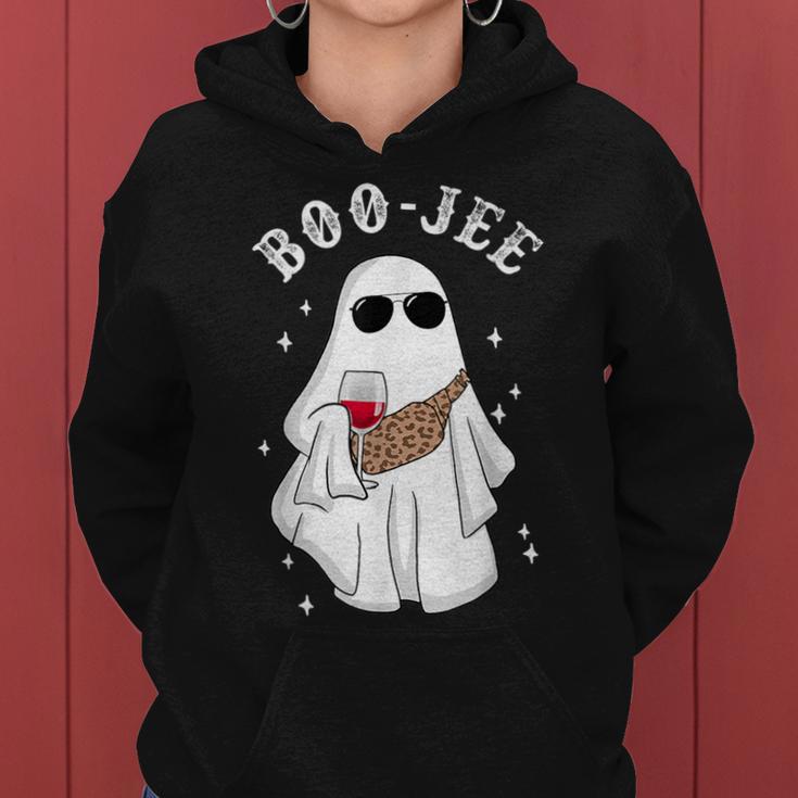 Spooky Season Cute Ghost Halloween Boo Jee Wine Leopard Women Hoodie