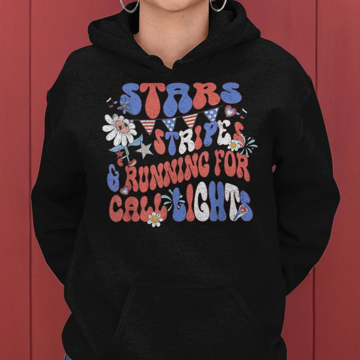 Stars And Stripes Running For Call Lights 4Th Of July Nurse Women Hoodie