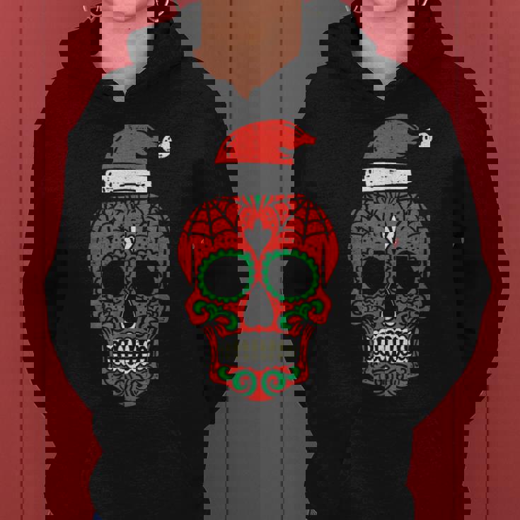 Sugar Skull Santa Hat Mexican Christmas Xmas Pj Women Hoodie