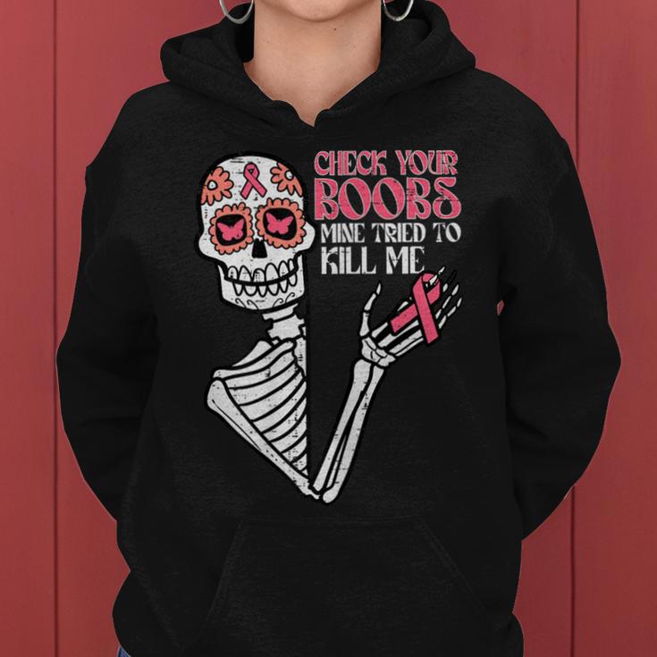 Sugar Skull Skeleton Breast Cancer Awareness Women Hoodie