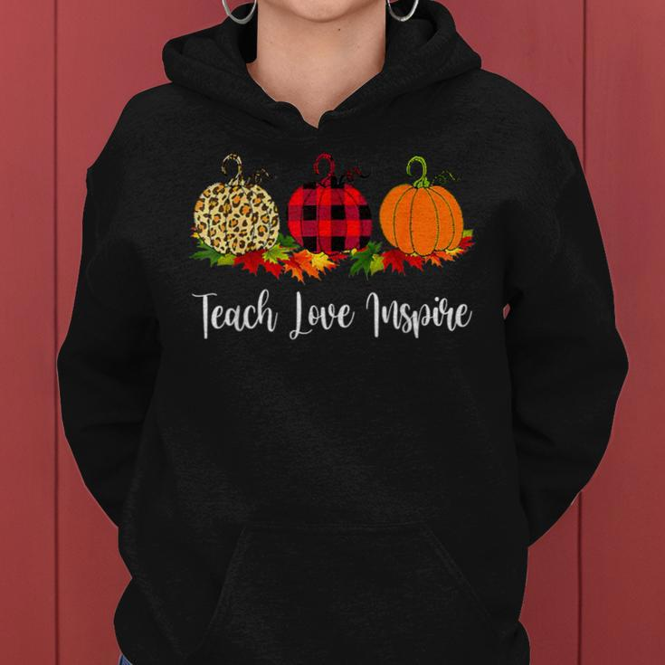 Teach Love Inspire Teacher Autumn Fall Pumpkin Leopard Women Hoodie