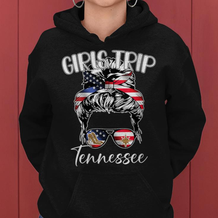 Tennessee Girls Trip 2023 Messy Bun Usa American Flag Women Hoodie