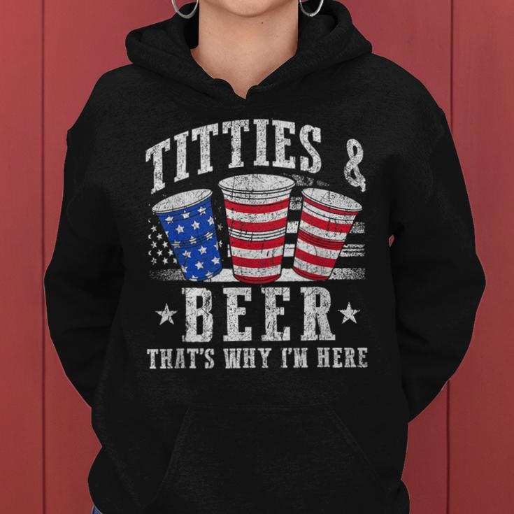 Titties & Beer Thats Why Im Here Red White And Blue Shots Women Hoodie