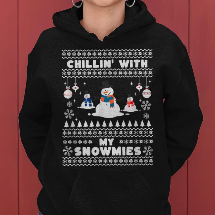 Ugly Christmas Sweater Chillin With My Snowmies Snowman Women Hoodie