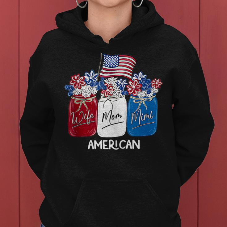 Wife Mom Mimi Flowers With American Flag 4Th Of July Women Hoodie