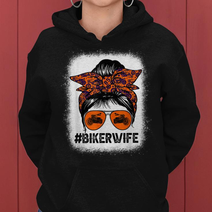 Women Messy Bun Biker Wife Motorcycles Lover Bleached Women Hoodie