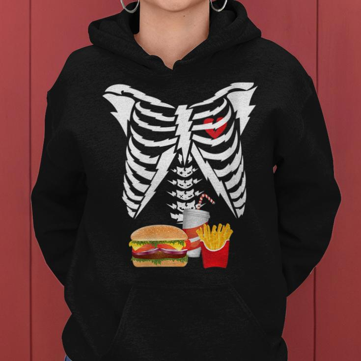 Xray Skeleton Rib Cage Burger Halloween Scary Face Hamburger Women Hoodie