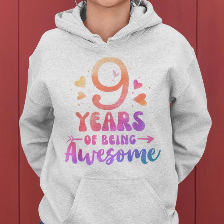 9 Years Of Being Awesome Tie Dye Hearts 9Th Birthday Girl Women Hoodie