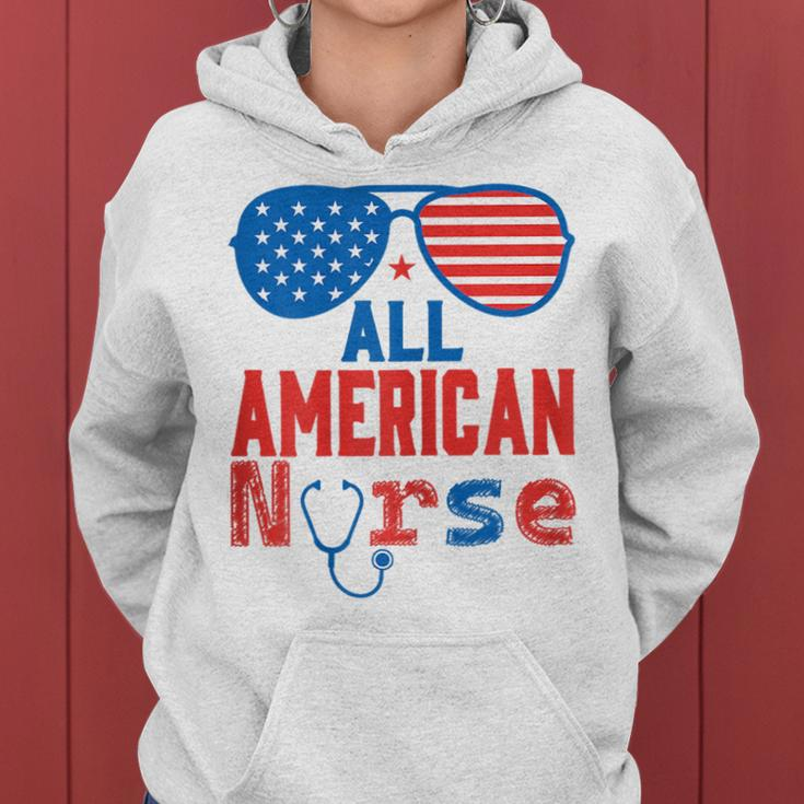 All American Nurse 4Th Of July Patriotic Usa Flag Nursing Gift For Womens Women Hoodie