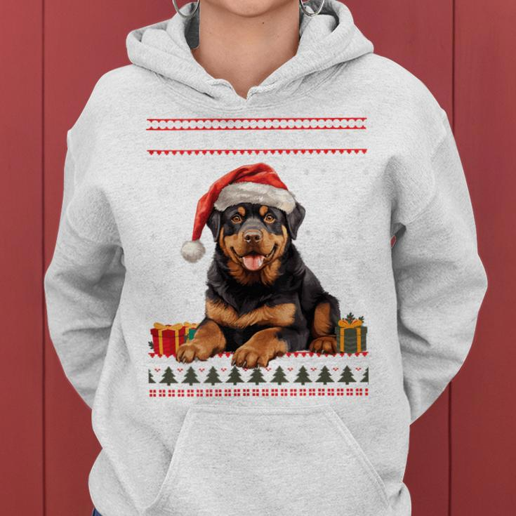 Christmas Rottweiler Dog Santa Hat Ugly Christmas Sweater Women Hoodie