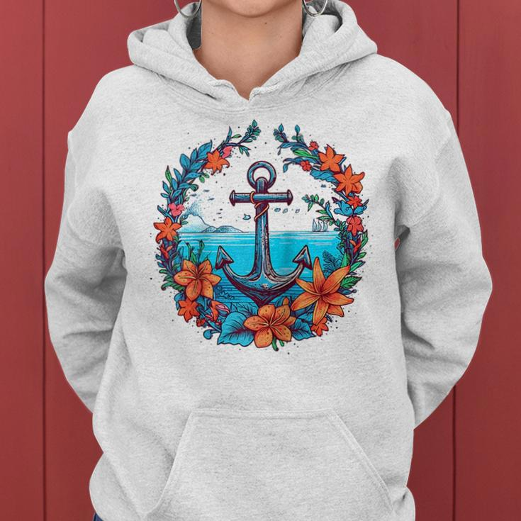 Colorful Flowers Pattern Floral Nautical Sailing Boat Anchor Women Hoodie