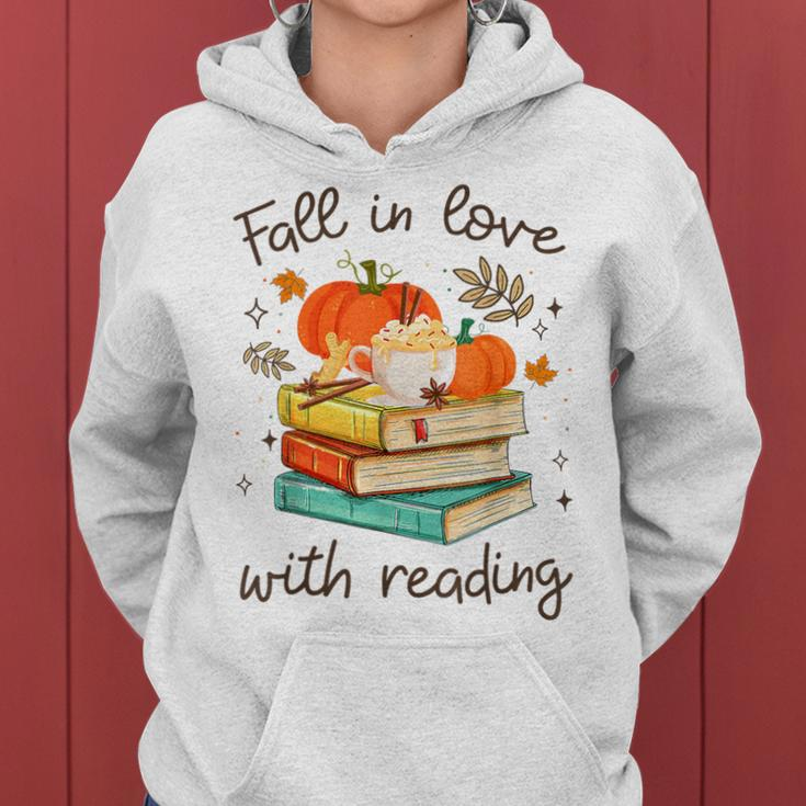 Fall In Love With Reading Book Autumn Pumpkins And Teachers Women Hoodie