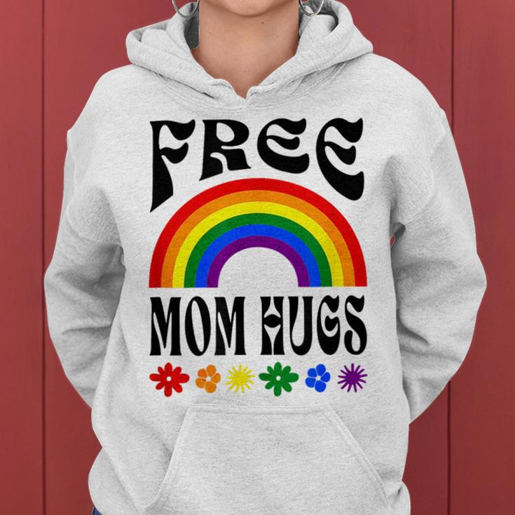 Free Mom Hugs Gay Pride Lgbt Retro Rainbow Flower Hippie Women Hoodie