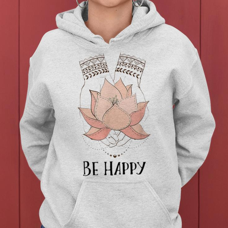 Be Happy Zen Hands With Lotus Flower Mandala Meditation Women Hoodie