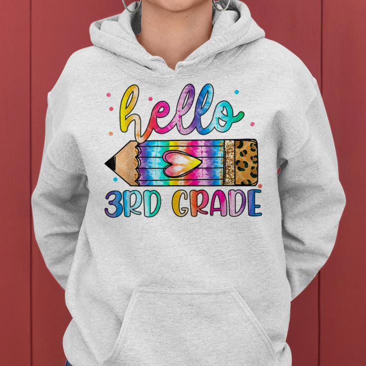Hello 3Rd Grade Leopard Tie Dye Pencil Cute Teacher Women Hoodie