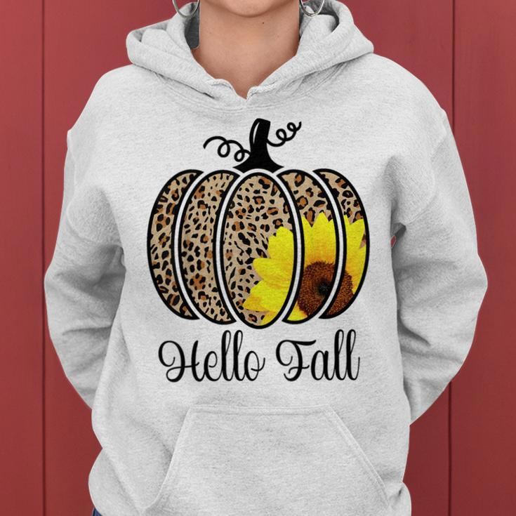 Hello Fall Sunflower Pumpkin Fall Y'all Leopard Autumn Women Hoodie
