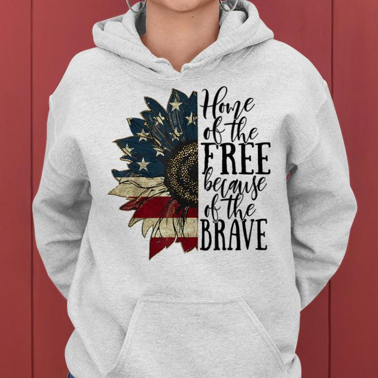 Home Of The Free Because Of The Brave American Sunflower Women Hoodie