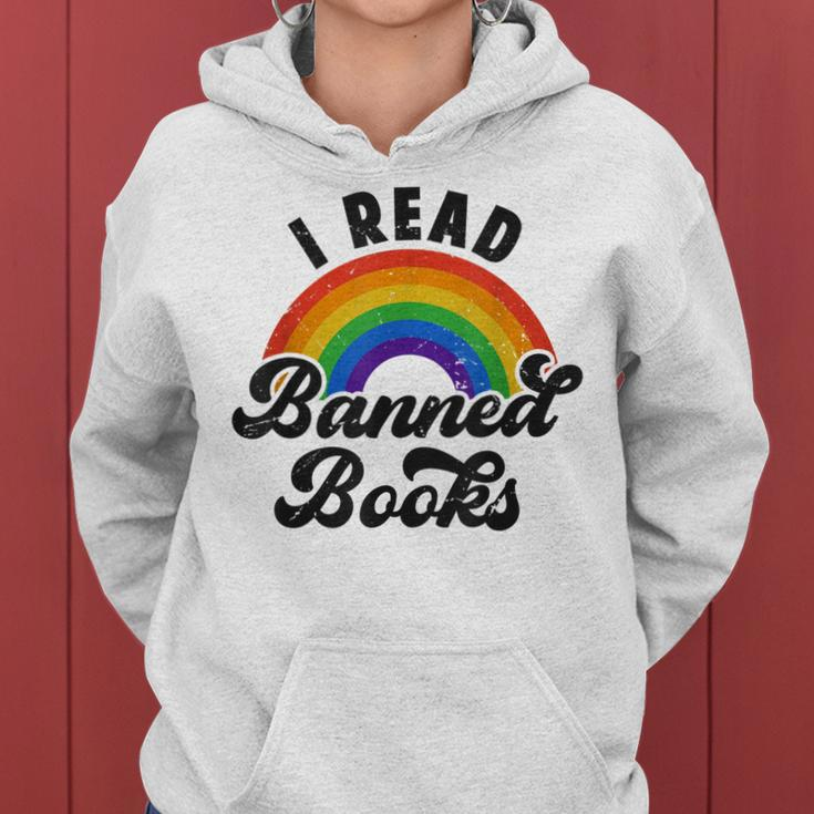 I Read Banned Books Retro Literature Rainbow Reading Vintage Women Hoodie
