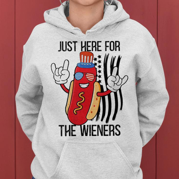 Im Just Here For The Wieners Hot Dog Cartoon 4Th Of July Gift For Womens Women Hoodie