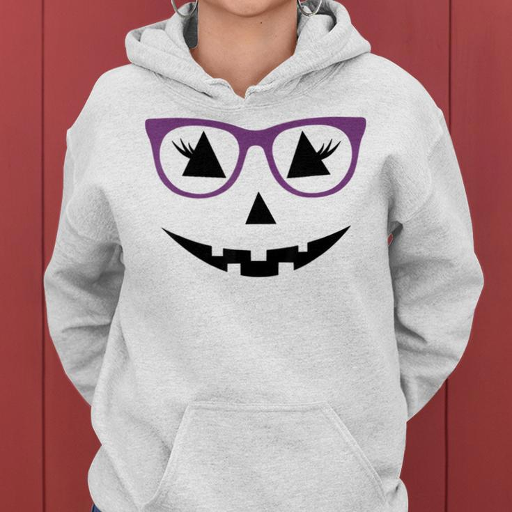 Jack O Lantern Pumpkin Face Glasses Halloween Girls Women Hoodie