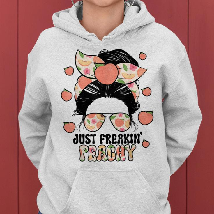 Just Freakin Peachy Peach Messy Bun Girl Summertime Women Hoodie