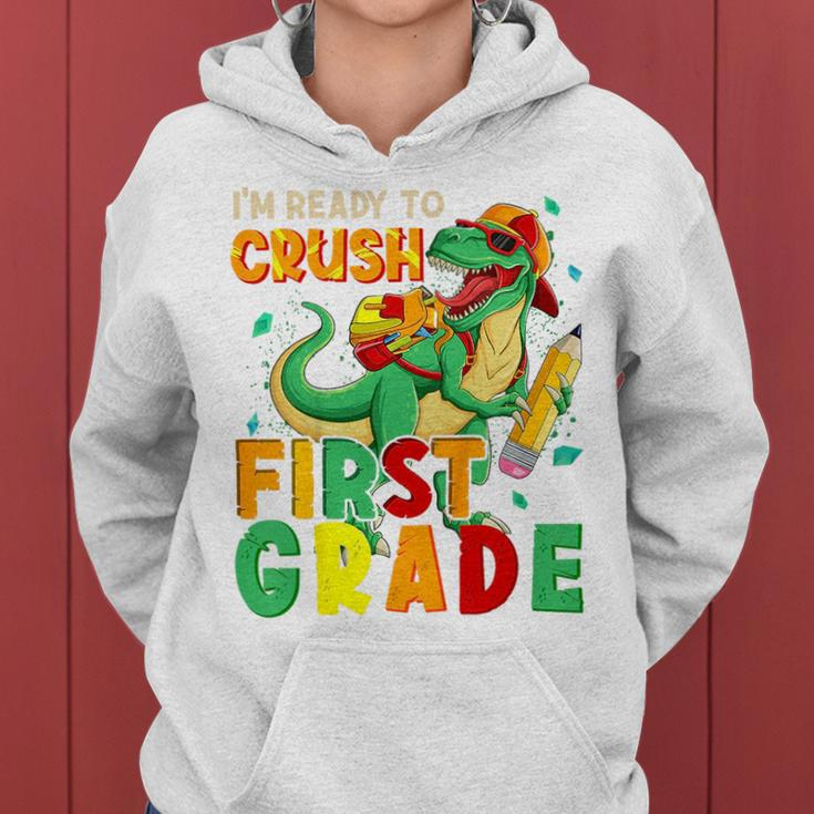 Kids Im Ready To Crush First Grade Back To School Dinosaur Women Hoodie