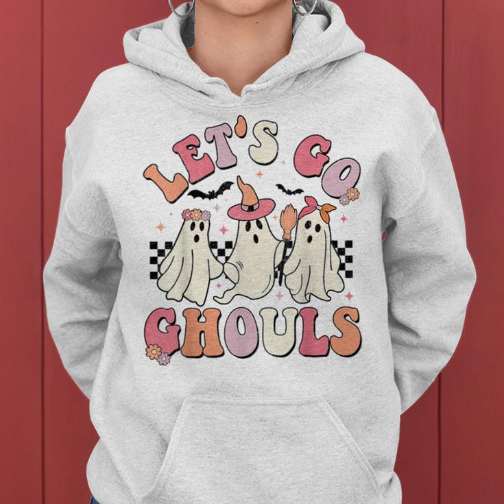 Let's Go Ghouls Halloween Ghost Outfit Costume Retro Groovy Women Hoodie