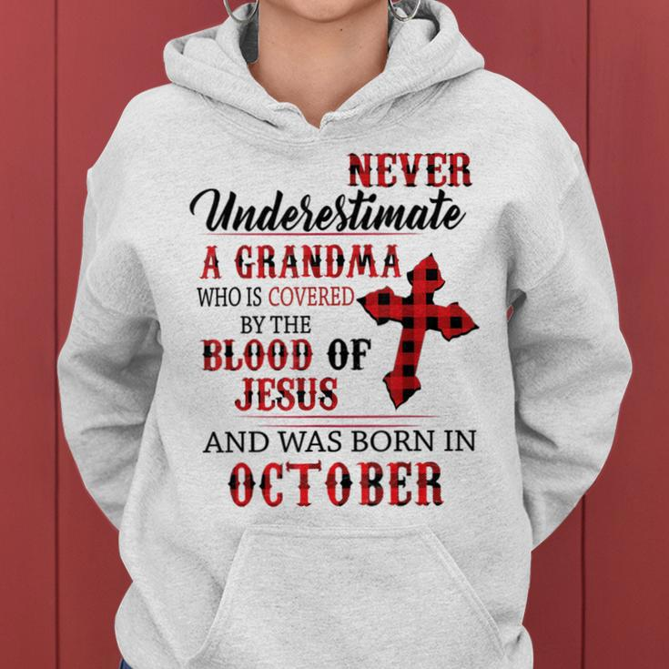 October Never Underestimate A Grandma Covered By The Blood Women Hoodie