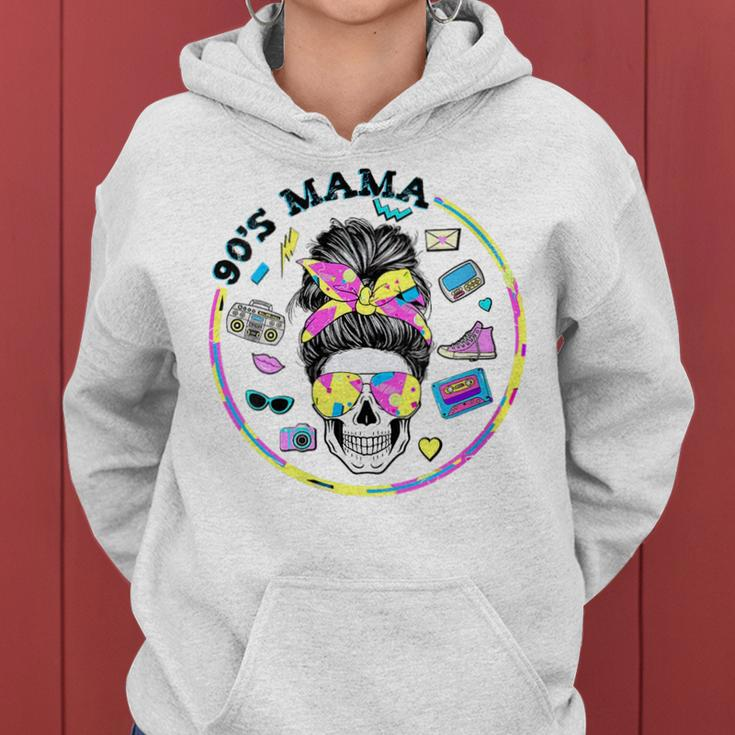 Retro 90S Mama Messy Bun Skull Mothers Day Groovy Mothers Day Funny Gifts Women Hoodie