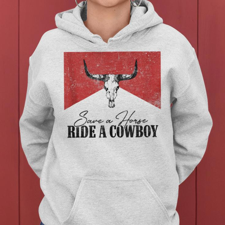 Retro Bull Skull Save A Horse Ride A Cowboy Western Country Women Hoodie