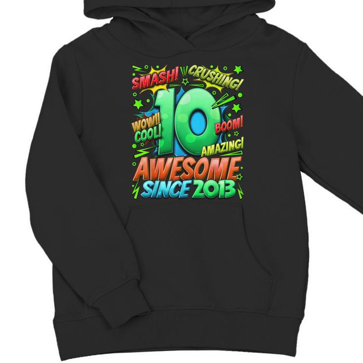 10Th Birthday Comic Style Awesome Since 2013 10 Year Old Boy Youth Hoodie