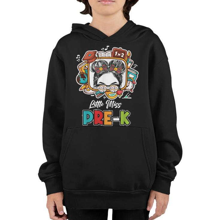 Back To School For Little Girls Miss Pre-K Messy Bun  Bun Gifts Youth Hoodie