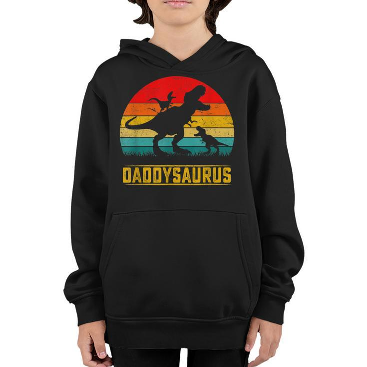 Daddy Dinosaur Daddysaurus 2 Two Kids Funny Fathers Day Dad  Youth Hoodie