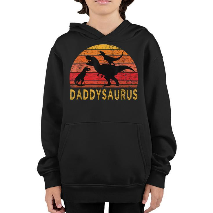 Daddy Dinosaur Daddysaurus 2 Two Kids Gift For Dad Husband  Youth Hoodie