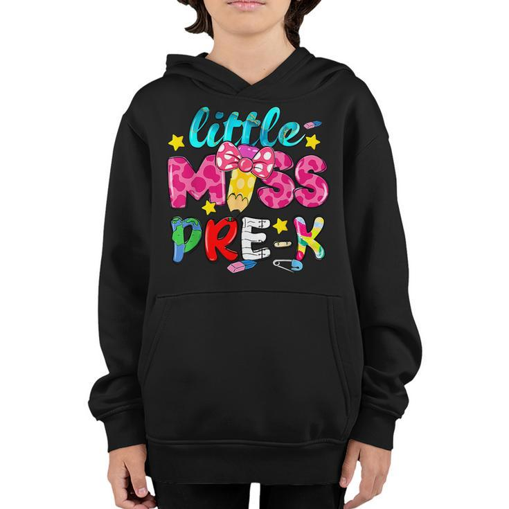 First Day Of Little Miss Pre K Back To School Groovy  Youth Hoodie