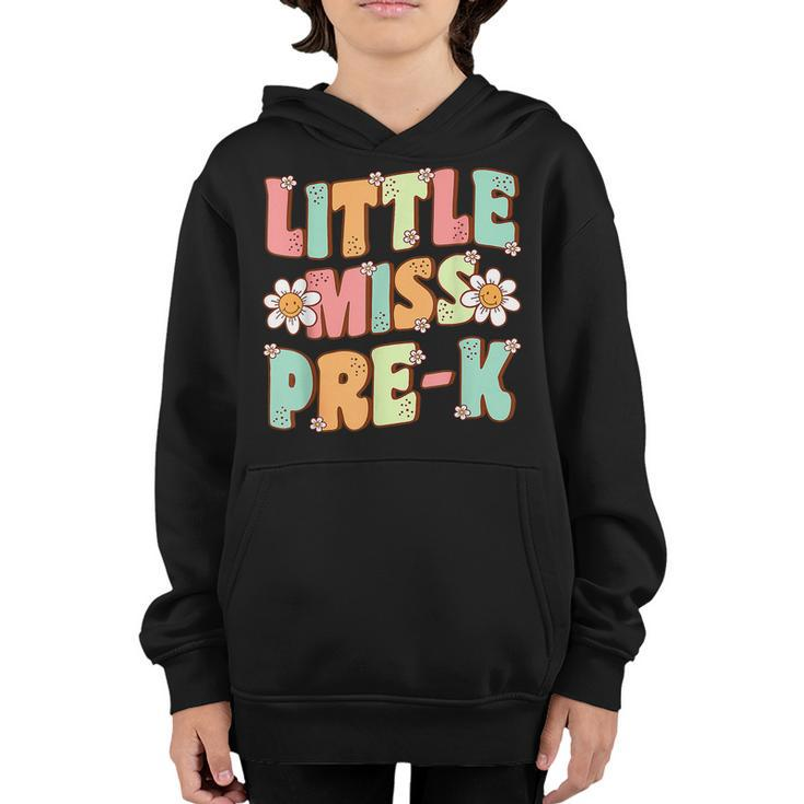 First Day Of Little Miss Pre K Back To School Retro Groovy  Youth Hoodie